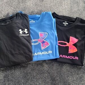 Under Armour Kids' Tees - Black, Blue, and Pink